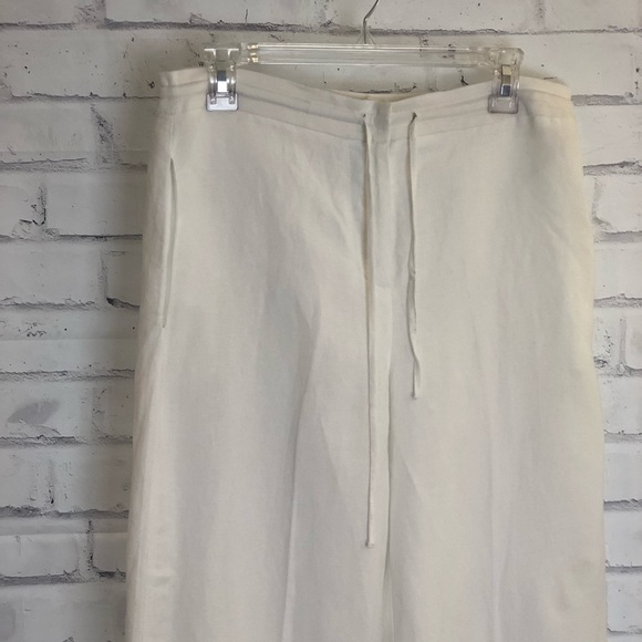 White linen casual crop capris light flow pants - Picture 2 of 6